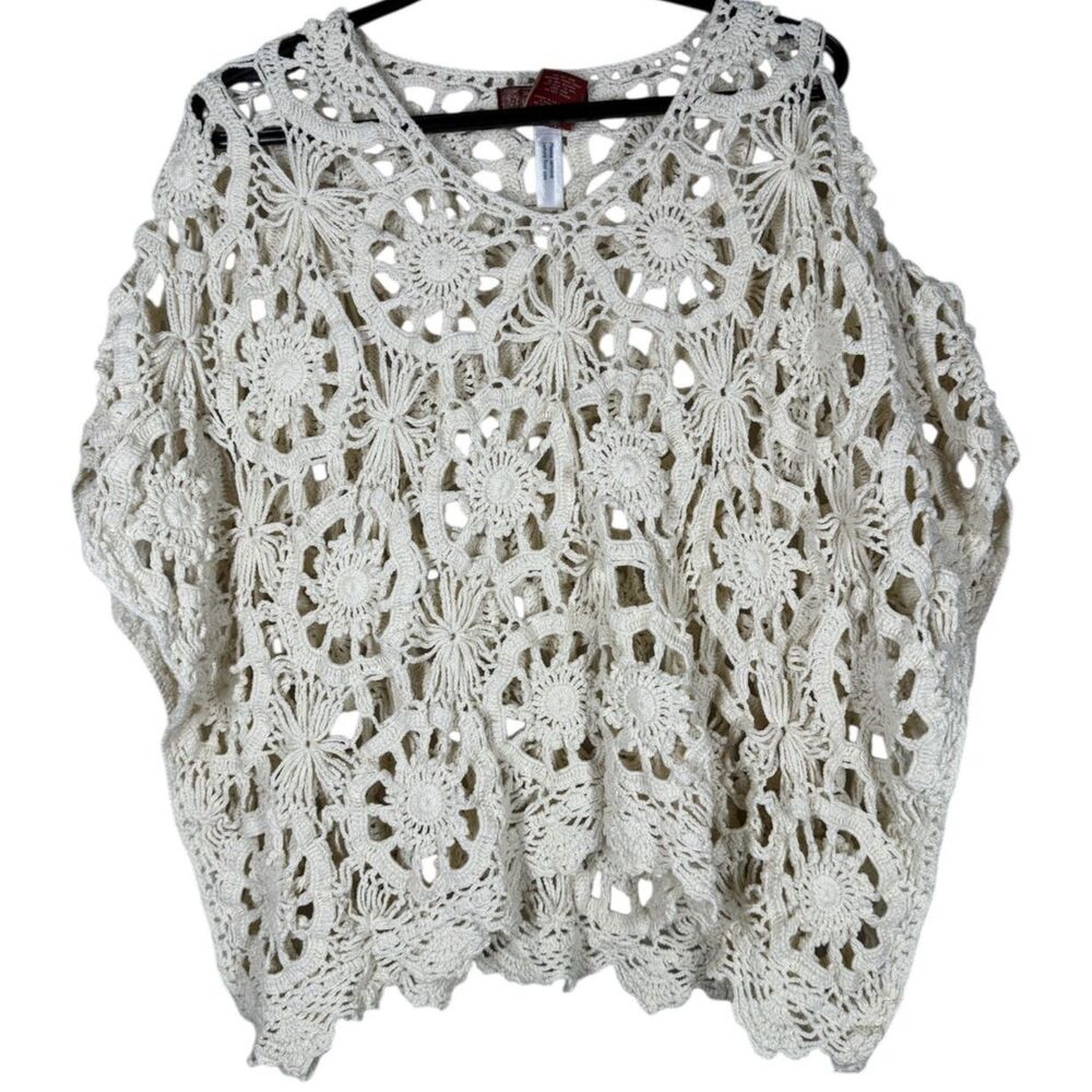 Vtg Y2k Lucky Legend Boxy Crotchet Top Sz XS-S Cottagecore Chunky Boho Open Knit